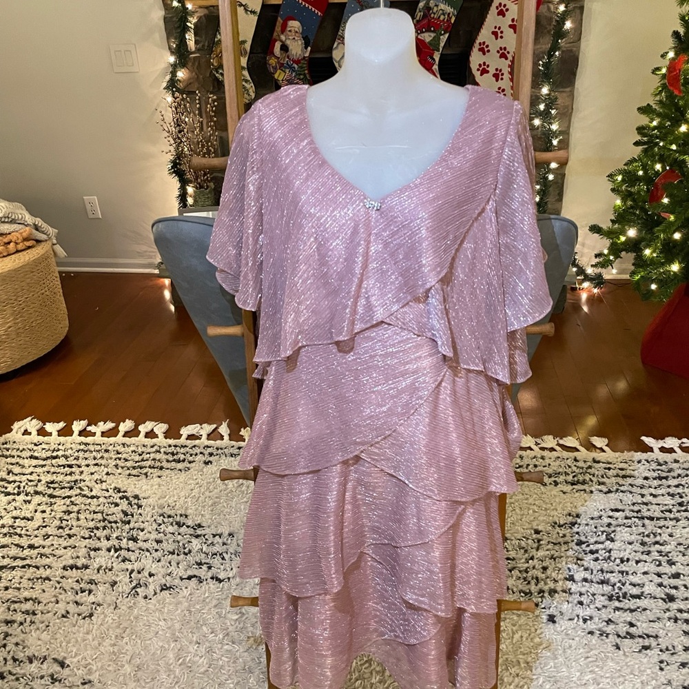 SLNY Shimmering Pink Asymmetrical Dress